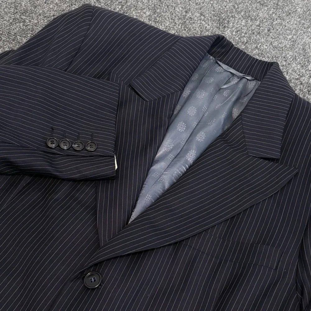 Ermenegildo ZEGNA Trofeo Blue Wool Lined Pinstripe Coat Blazer‎ Jacket Men Sz 45